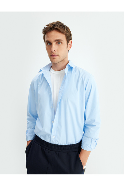 Koton Slim Fit Gömlek Uzun Kollu Yarım İtalyan Yaka Pamuklu