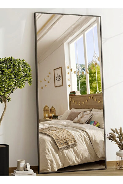 M SMART مرآة كبيرة جدًا بتصميم أنيق 180 × 80 سم - إطار معدني أسود وحامل خلفي