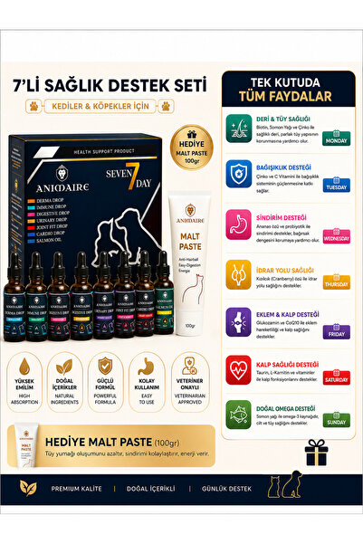 Animaire 7 Days Klinik Onaylı All In One Bakım ve Premium Takviye Sağlık Destek Seti + Malt Hediyeli