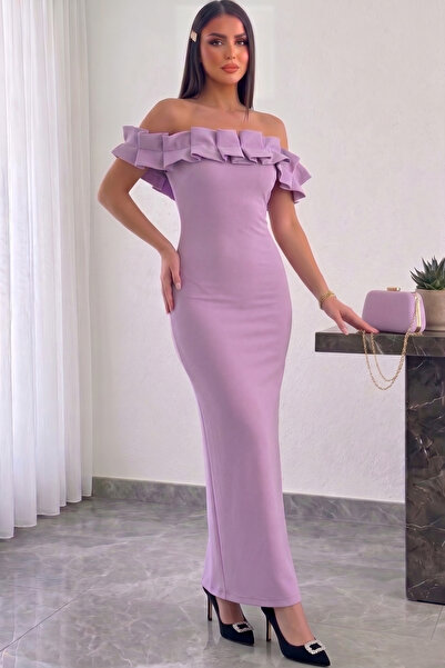 ALFUDO Moda Collection Rochie lungă de bal cu volane, fără umeri