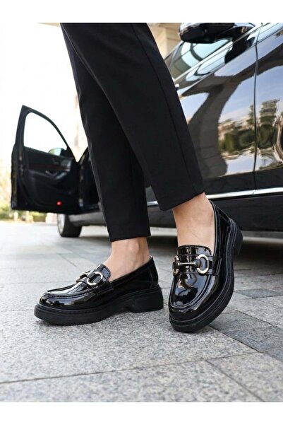 Nesil Shoes Wiss 1803 Black Patent Leather Masculine Women's Shoes