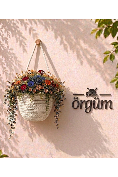 ÖRGÜM سلة ديكور صغيرة معلقة سلة زهور مزخرفة سلة متعددة الأغراض 12x10 سم