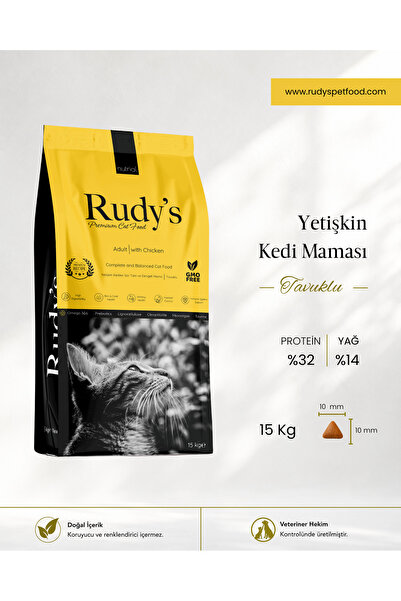Rudy's Premium Yetişkin Kedi Maması Tavuklu 15 Kg