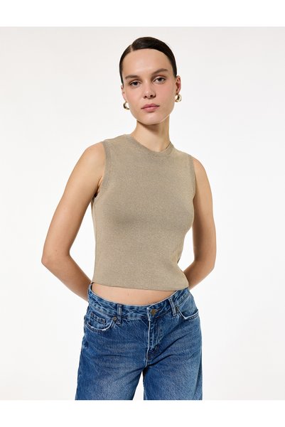 Koton Regular Fit Sleeveless Crew Neck Glittery Knitwear Undershirt