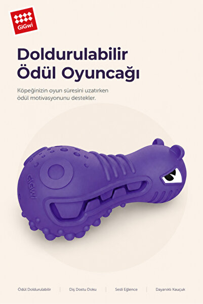 Gigwi Dumbbell Heads Hippo Köpek Oyuncağı | Sesli, Ödül Maması Hazneli, Doldu...
