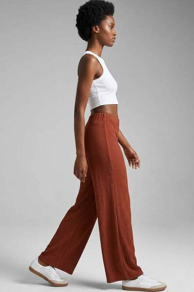 Generic Brand Pantaloni de damă cu croială confortabilă talie înaltă wide-leg viscoză Mix
