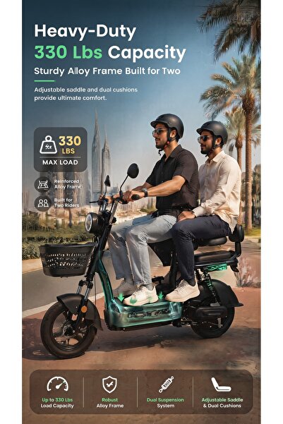 Camel دراجة كهربائية أوربان بلس للبالغين، 450 واط، إطار 14 بوصة، مدى 65 كم، مع مرايا جانبية وسلة، لون أسود