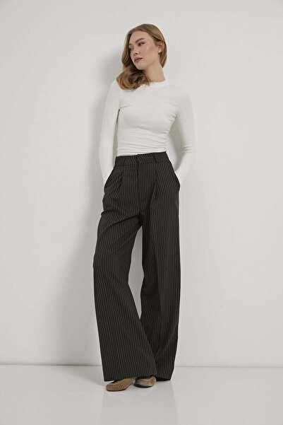 Arma Life Armalife 0431 Pi̇le Detail High Waist Striped Women's Pants