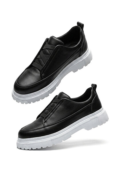Zerenyus Zrk-703 Premium Black and White Elastic Daily Men's Casual Shoes