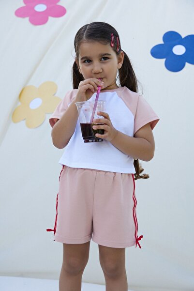 Miela Kids Tricou crop supradimensionat cu detalii contrastante și panglici