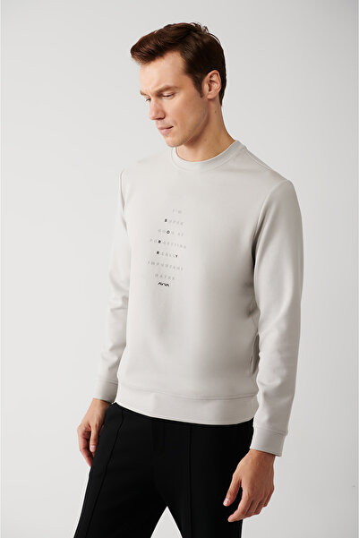 Avva Men's Gray Crew Neck Interlock Fabric Printed Sweatshirt A32Y1383