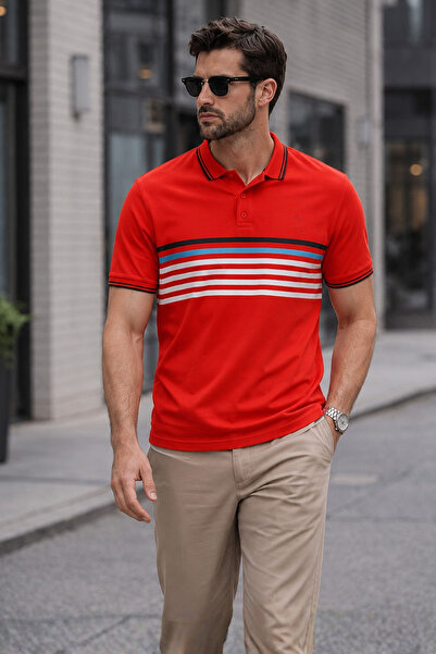 Madmext Tricou polo în dungi roșii 5869