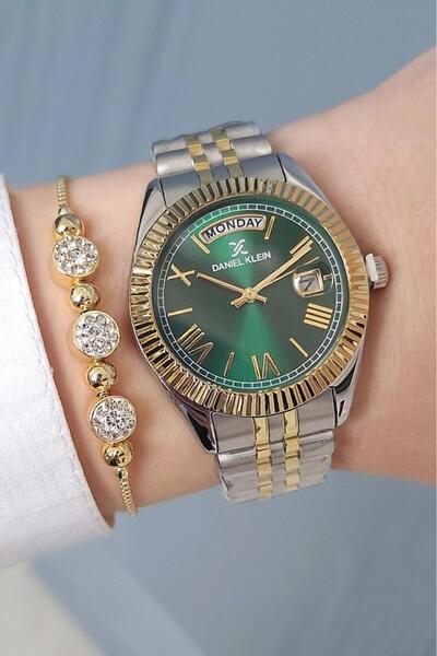 Daniel Klein Jubilee Bracelet Gold/Metallic Green Dial Women's Wrist Watch + ...