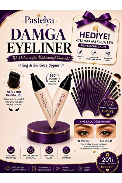 Pastelya KAHVERENGİ -Suya Dayanıklı Çift Taraflı Eyeliner Damga Kalem Sağ Ve ...