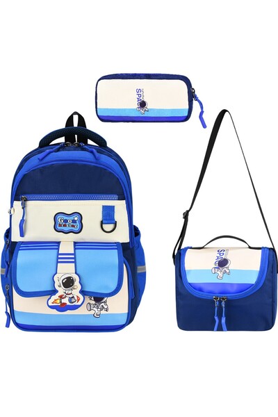 ms mixxstore 3'lü Set İlkokul Çantası Astronot Desenli Takım Erkek Çocuğu Ter...