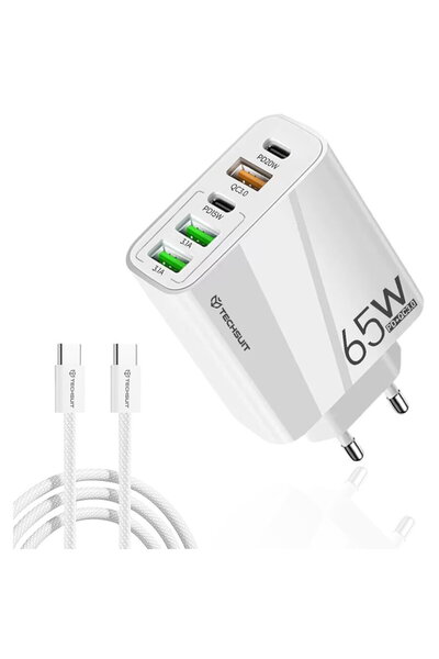 Techsuit PentaXPower CHC2 GaN 2xUSB-C + 3x USB-A 65W Alb