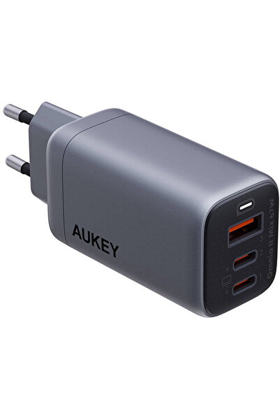 AUKEY 44087, 67 W, 2xUSB-C, 1xUSB-A, Gri