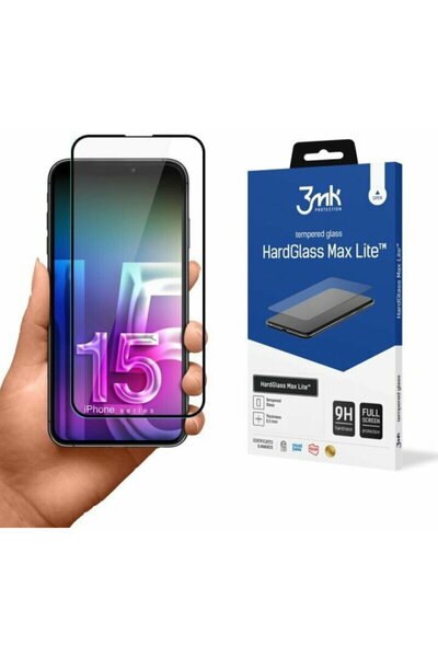 3MK Folie de protectie HardGlass Max Lite pentru iPhone 15 Pro Negru
