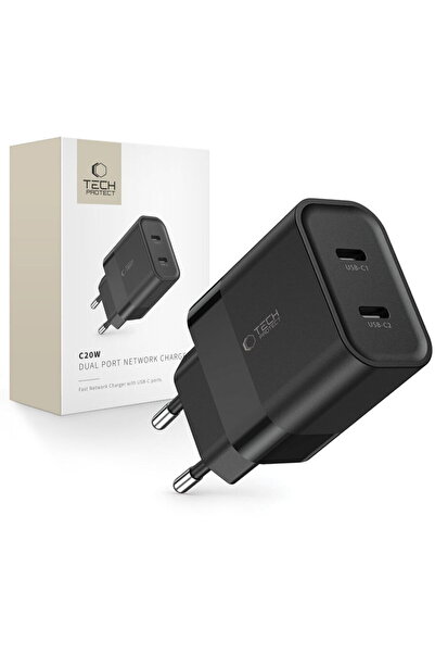 Tech-Protect 2x USB-C PD 20W Negru