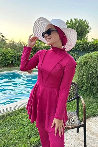 Starinci Mayo Tam Kapalı Likra Tesettür Mayo Pembe