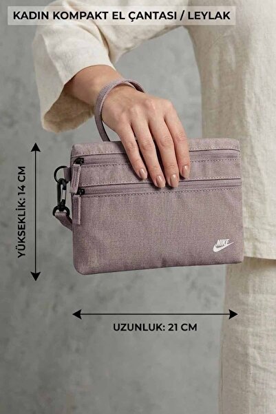 Nike Women's Lilac Multi-Compartment Fabric Handbag with Wrist Strap 21X14 cm