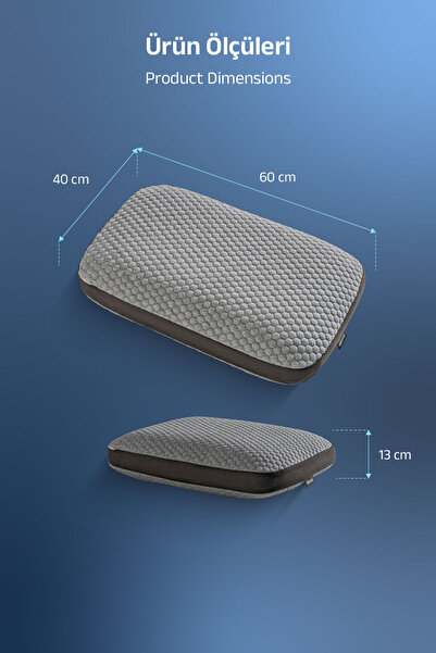 VİSCOTEX Natural fiber cover air channel neck support visco orthopedic pillow 60x40x13 cm, grey