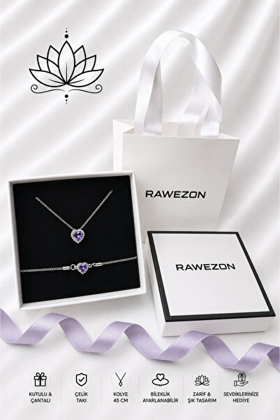RAWEZON Özel Set-2 Mor Taşlı Kolye ve Bilekllik Seti Sevgiliye Arkadaşa Eşini...