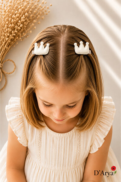Darya Dd430 Leather White Mini Crown Model Hair Clip Barrette (Set of 2) Baby...