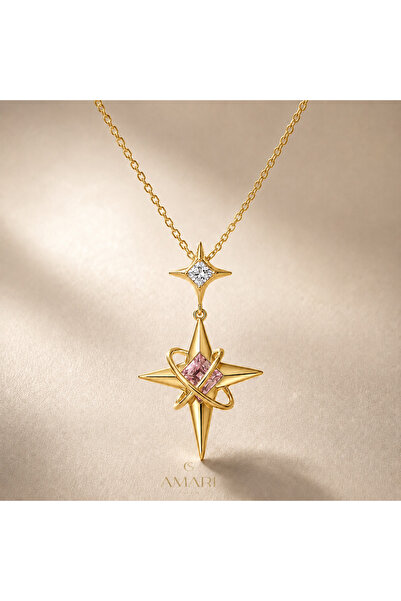 Amari Pembe Taşlı Kuzey Yıldızı Gold Kolye