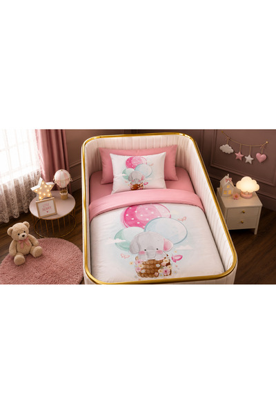 Fabeteks Balloon Elephant Floral Single Digital Baby Bedding Set
