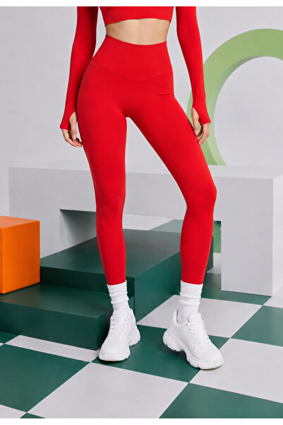 REAL DREAM Women's Seamless Push up Sports Leggings High Waist - Red