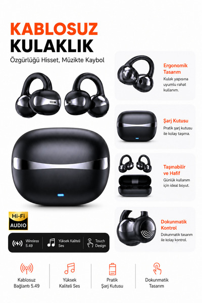 Ayers NE-9S Kulak Kancalı Kablosuz Bluetooth Kulaklık, Hi-Fi Audio Destekli Y...