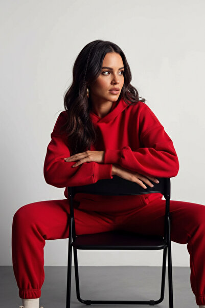 Runades Women's 3 Thread Relaxed Fit Elastic Leg Kangaroo Pocket Tracksuit Se...