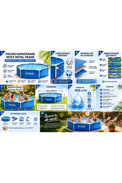 Intex Piscină supraterană pentru grădină și curte, diametru 2,44 m , înălțime...