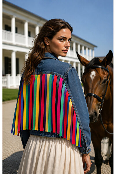 GZ Design Kadın Renkli Kurdele Püsküllü Denim Ceket RKPC