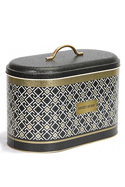 ALBETTO 11 Lt Black Motif Stainless Metal Bread Bowl - Bread Box