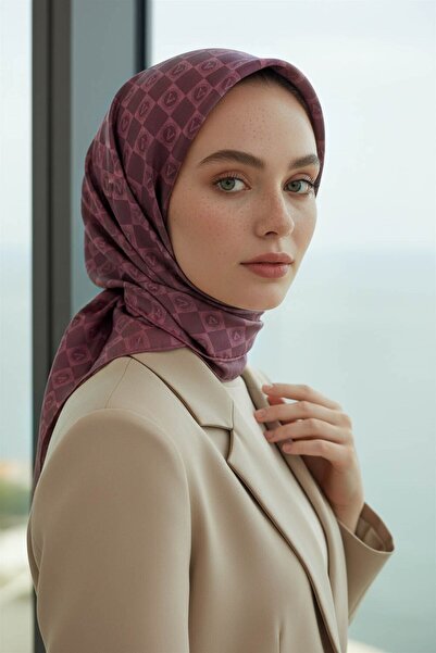 Vissona %100 Twill İpek Monogram Desenli Gül Kurusu Renkli 90x90 Eşarp Dikim ...