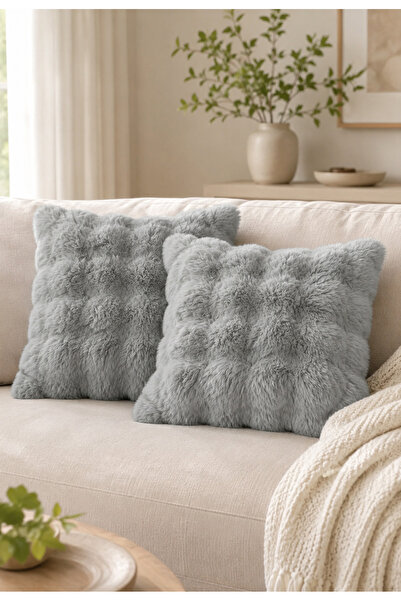 LALHOME Set de două perne decorative din pluș gri - Decor modern, elegant și ...