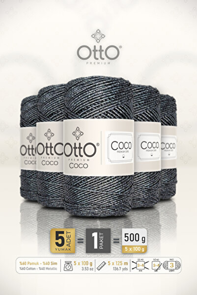 Otto Coco - Gri închis - Pachet de 5 bucăți - 2mm/100gr/125m - Șnur din bumba...
