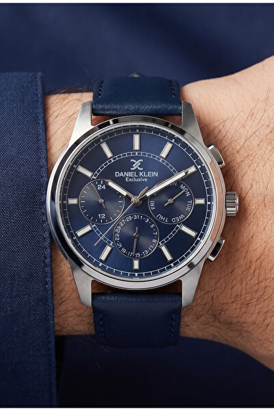 Daniel Klein Exclusive Dark Blue Leather Watch for Men DK.1.14209-3