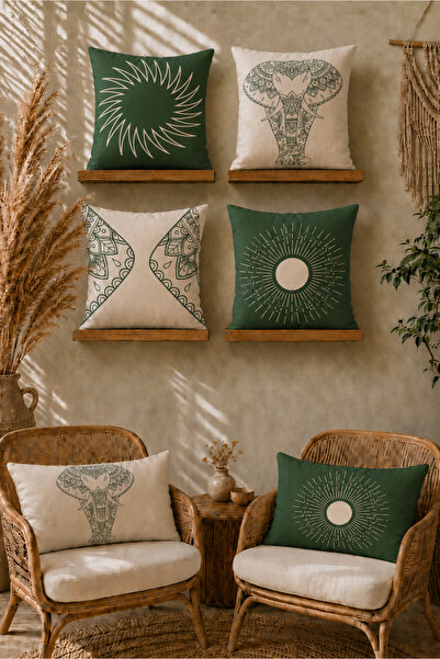 Belle Benoit Modern Green Beige 6-Piece Double Sided Printed Rectangular 30x5...