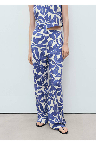 MANGO Woman Çiçek desenli düz kesim pantolon