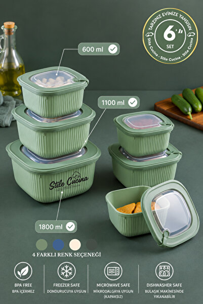 Stile Cucina مجموعة من 6 حاويات تخزين محكمة الغلق مناسبة للاستخدام في الميكرو...