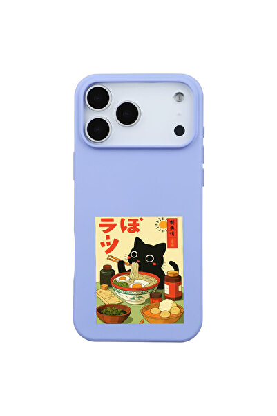 Casen iPhone 17 Pro Max Lila Lansman Renkli Silikon Black Cat Tasarımlı Telef...