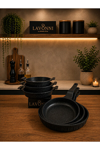 LAVONNI Harmony Grand Set 6 Parça Döküm Granit Sahan ve Tava Seti 18-20-22 cm...