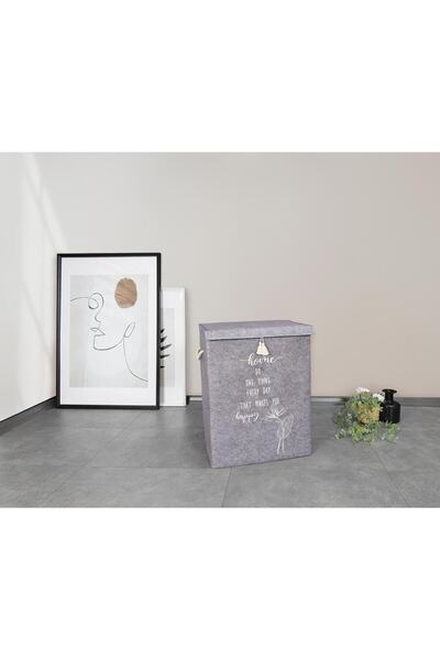 ALAS Gri Keçe Kapaklı Mega Kutu Çamaşır Sepeti Eşya Saklama Kutusu 55x41x30 Cm