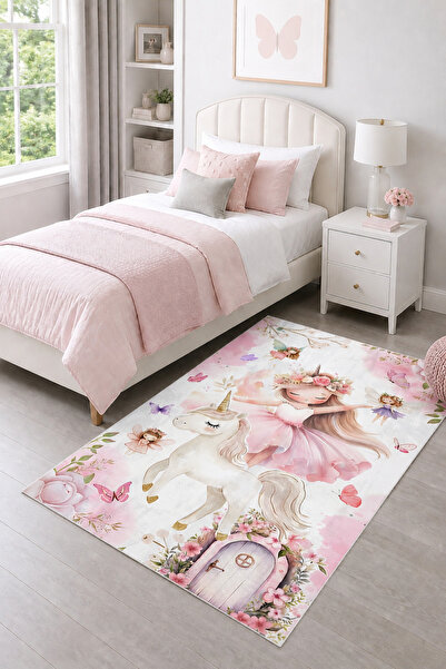 Bebişim Halı Peri Kız Unicorn Masalı Bambu Çocuk Odası Halısı