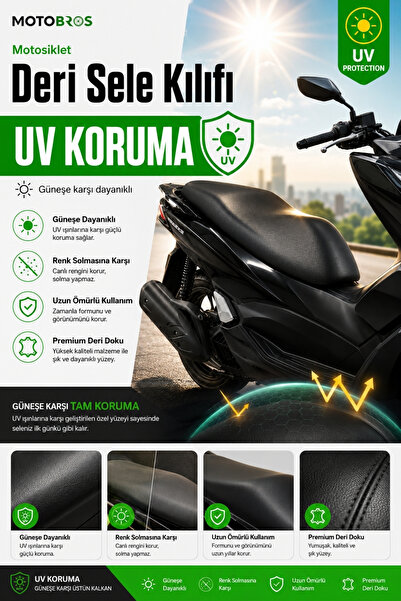 Motobros Motosiklet Deri Sele Kılıfı Motor Koltuk Kılıfı Honda PCX - Activa - Jupiter - NMAX - Spacy - Blueberry - Bluebird - Cappucino Uyumlu Deri Su Geçirmez UV Korumalı