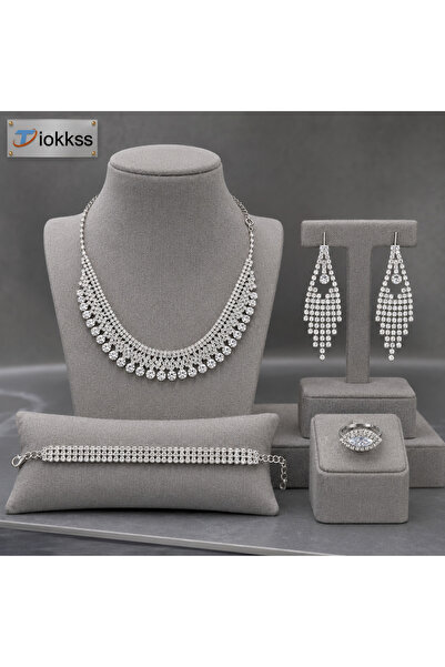 Tiokkss 5pcs Rhinestone Jewelry Set for Women, Crystal-Look Necklace Earrings...