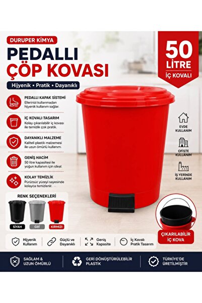 Duruper Kimya Çöp Kovası Pedallı 50 Litre (iç Kovalı)